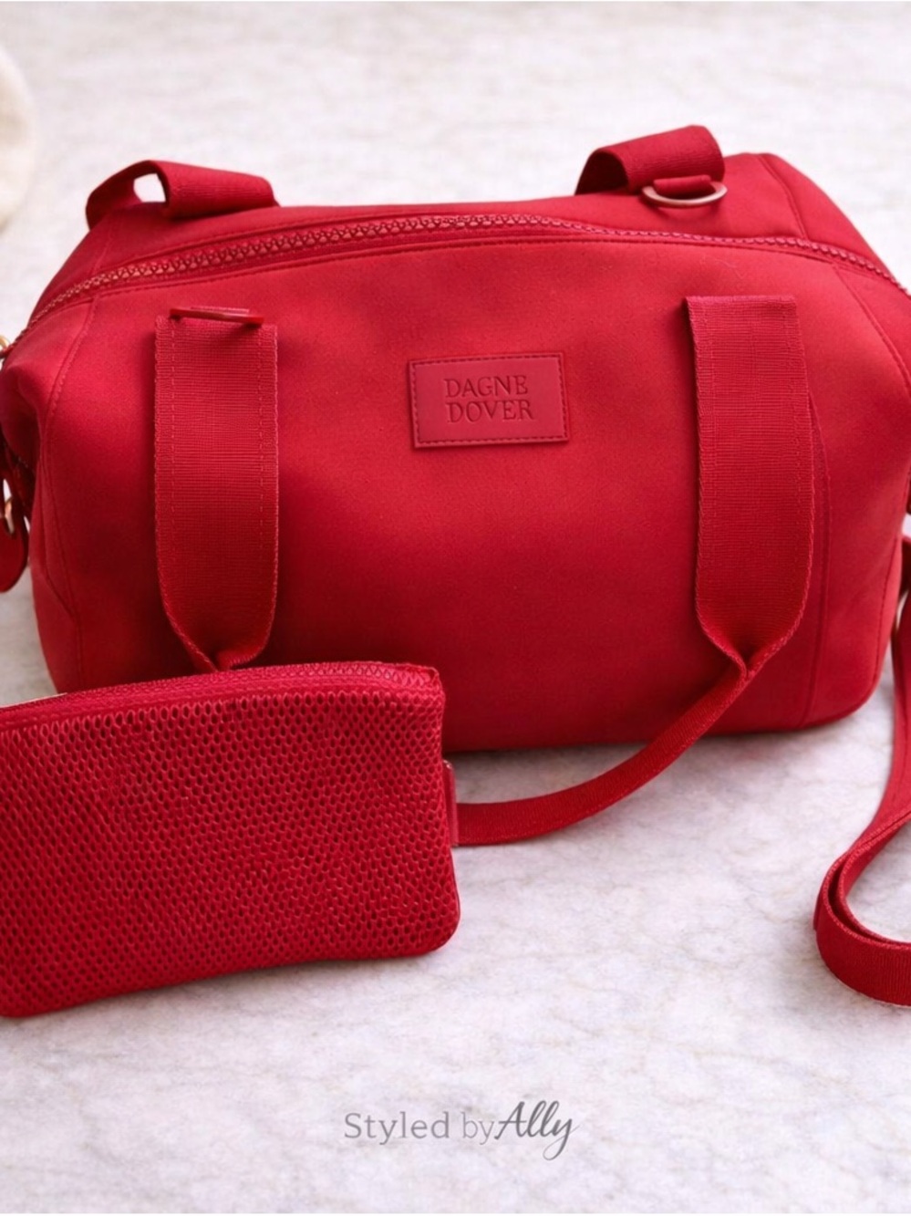 Dagne Dover Landon Carryall Bag 🔥 Limited Edition Red Neoprene + Pouch